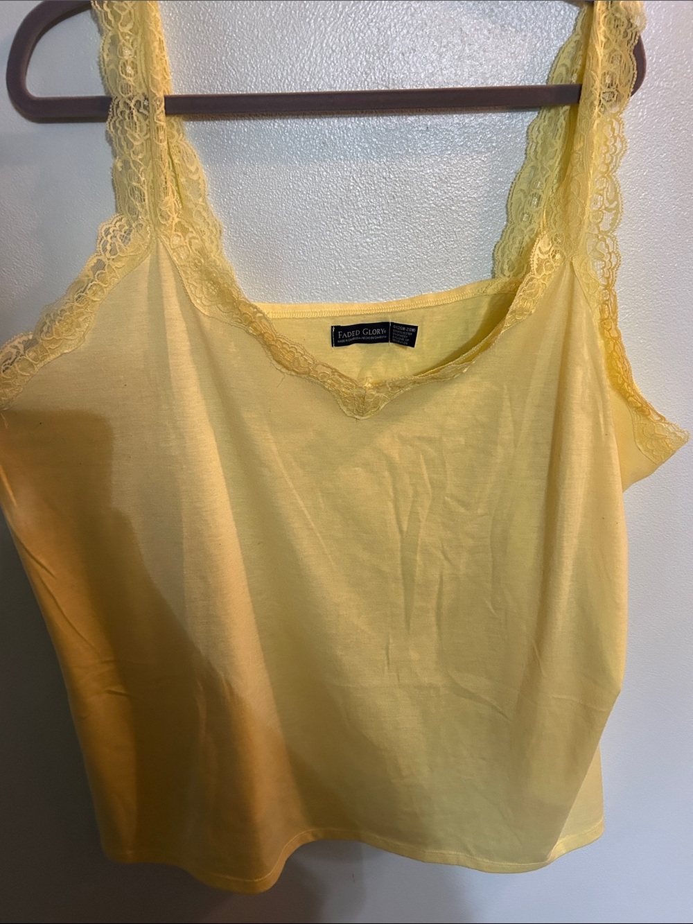 Faded Glory Soft Yellow Lace-Trim Camisole